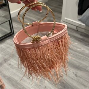 NWT Pink Ostrich Feather Handbag with Gold Hardware
